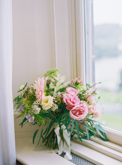 green light pink and yellow spring bridal bouquet