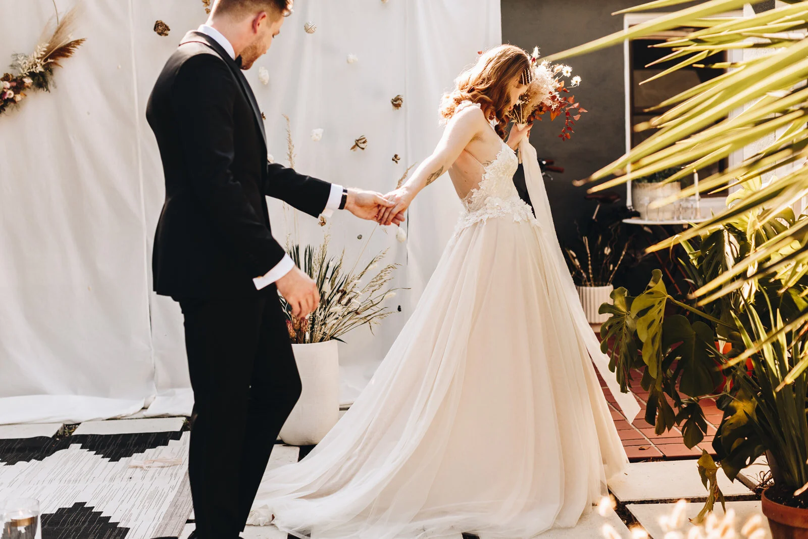 Bride And Groom Host An Elopement Ceremony In Their Backyard Wedding In Winter Park Florida