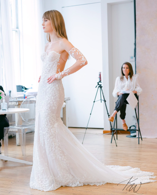 Bridal Fashion Week, ines di santo wedding dress, lace wedding dress with illusion back, lace corset wedding gown