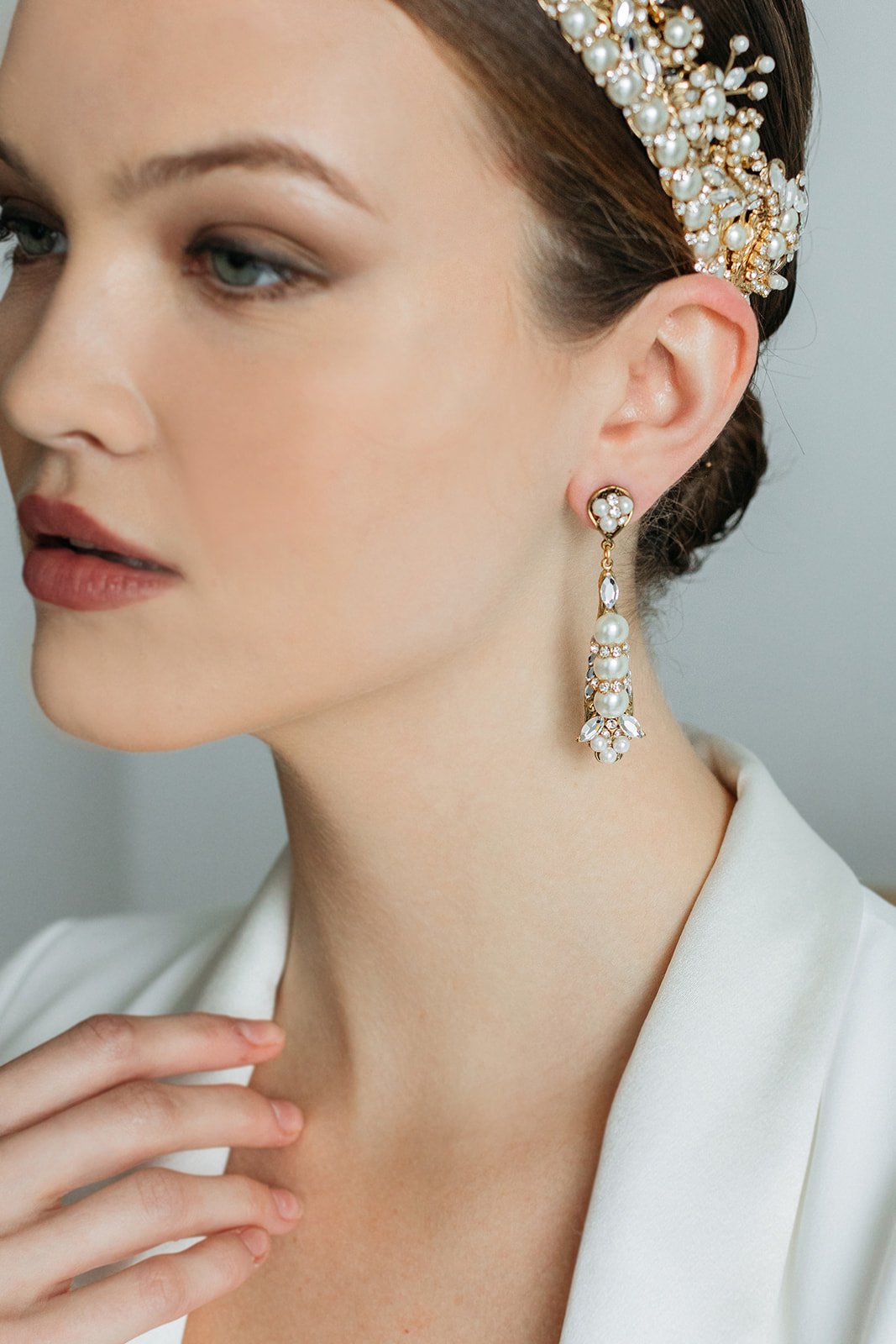 Maria Elena Refined Bridal Earrings, maria elena bridal earrings, pearl bridal earrings, dangle pearl bridal earrings