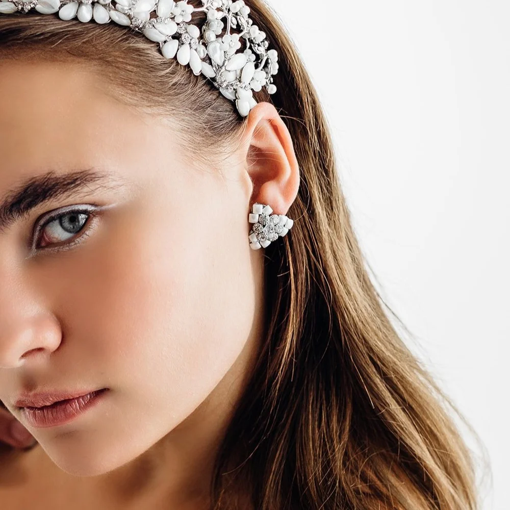Bridal earrings and headpieces Kylie | Floral Bridal Earrings | Lena Rom Bridal main image 2