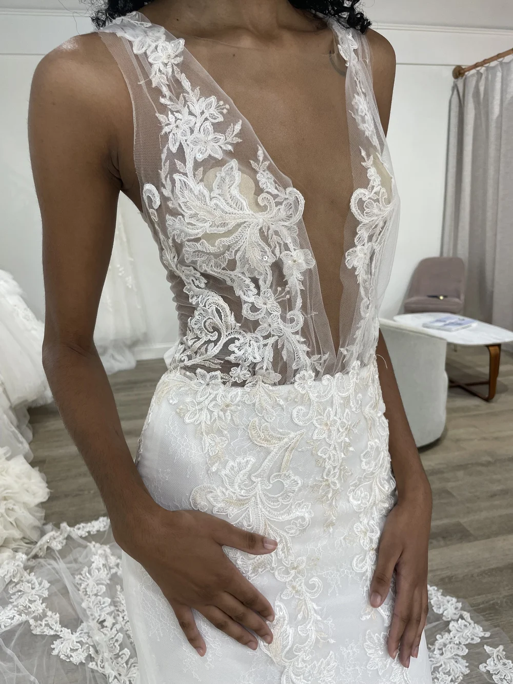 tan lace long sleeve dress 21Six AVERY FLORAL LACE CUT OUT DRESS IN BEIGE main image 1