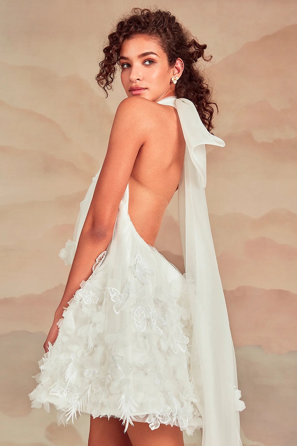 White 3D Floral Mini Bachelorette Dress