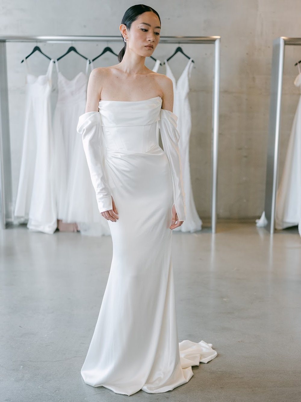 Strapless Silk Draped Fit And Flare Wedding Dress