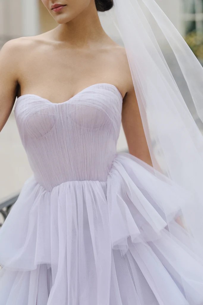 purple wedding dress, lavender wedding dress, tulle lavender dress, strapless purple wedding dress