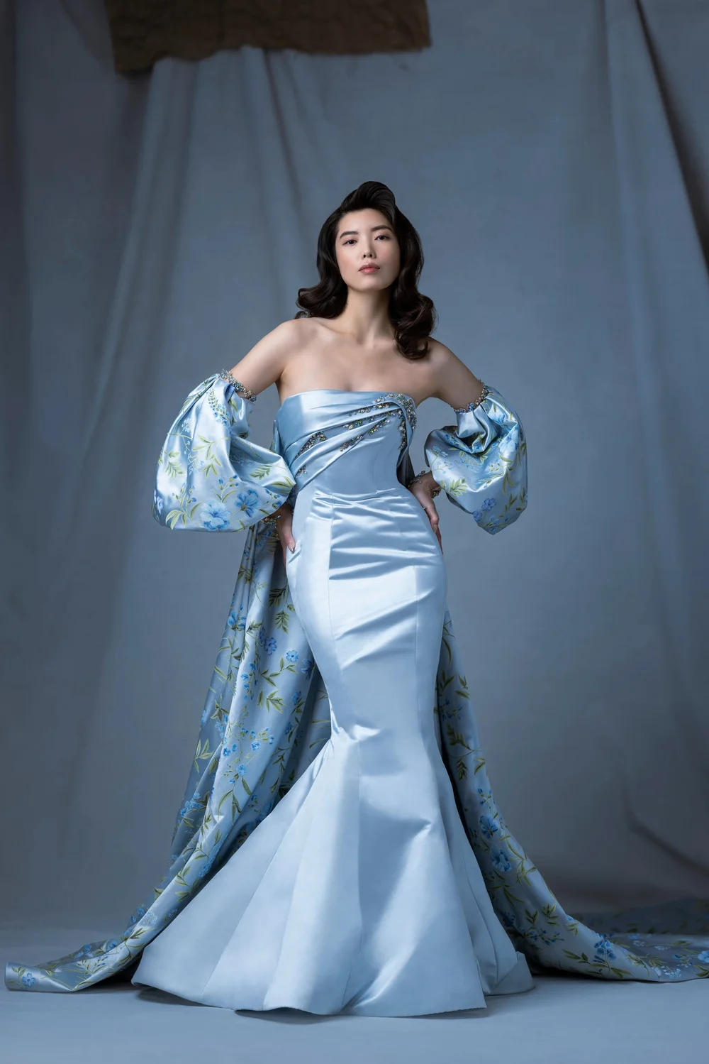 blue floral bridal dress Navy Blue Quinceanera Dresses with Gold Appliqued Detachable Sleeves US22W / Custom color
