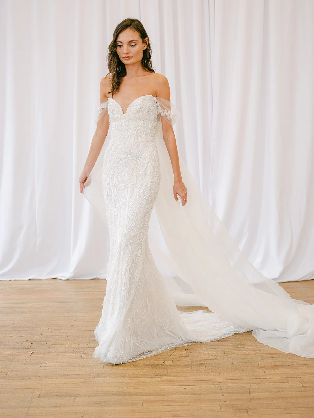 beaded wedding dress with detachable train Elegant Mermaid Beaded Wedding Dress With Detachable Train – Everlaine main image 1