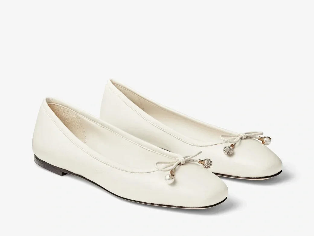 Leather Ballet Flats with Pearl Embellishments