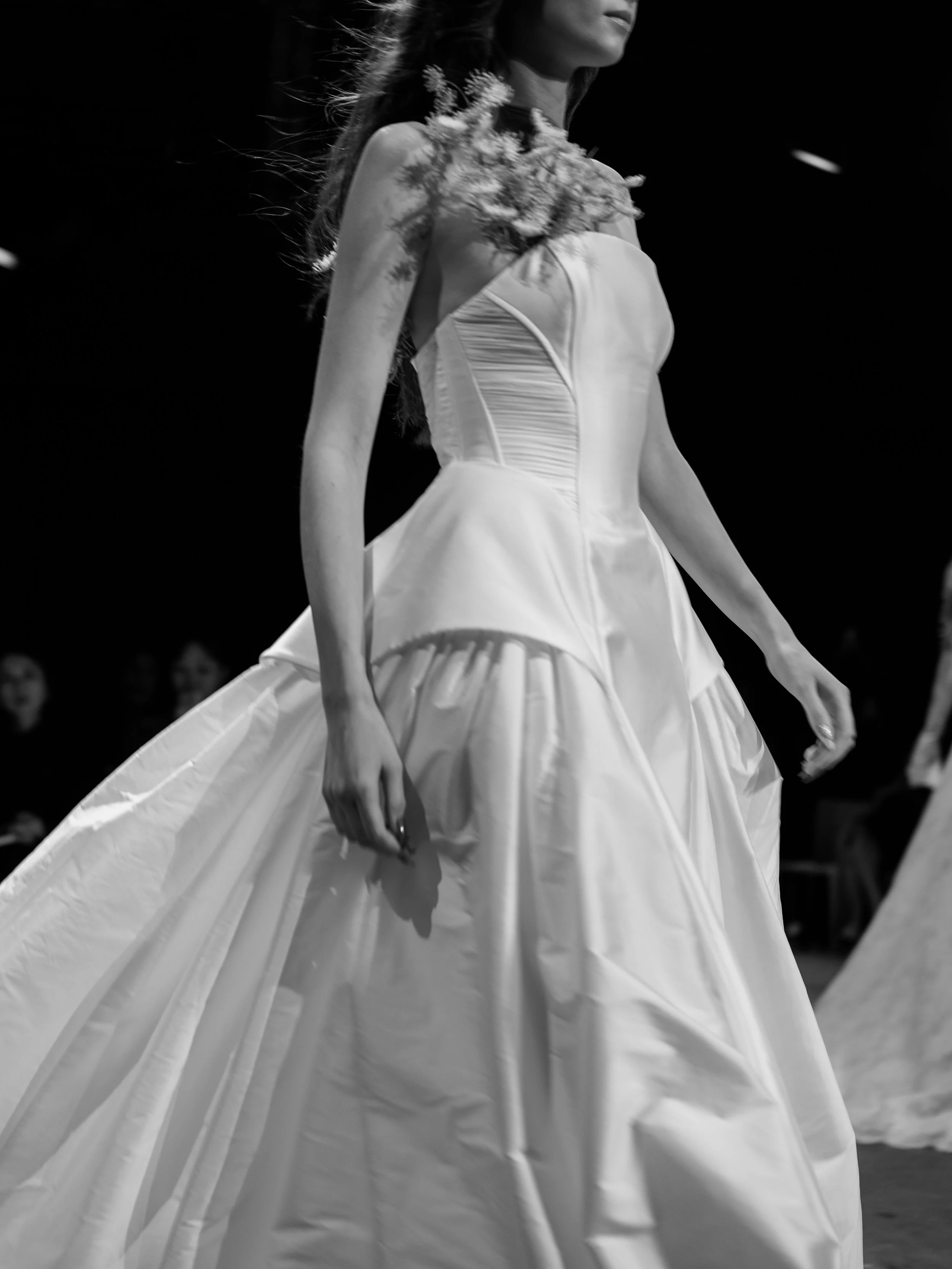 Ines di santo strapless taffeta aline dress from the new Spring 2027 collection. This dress was worn down the runway at bridal fashion week and will be available at our Orlando bridal shop.