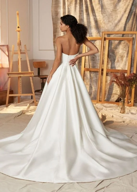 corset boning wedding dress Satin Deep V Strapless Corset Boning Princess Wedding Gown White / 20