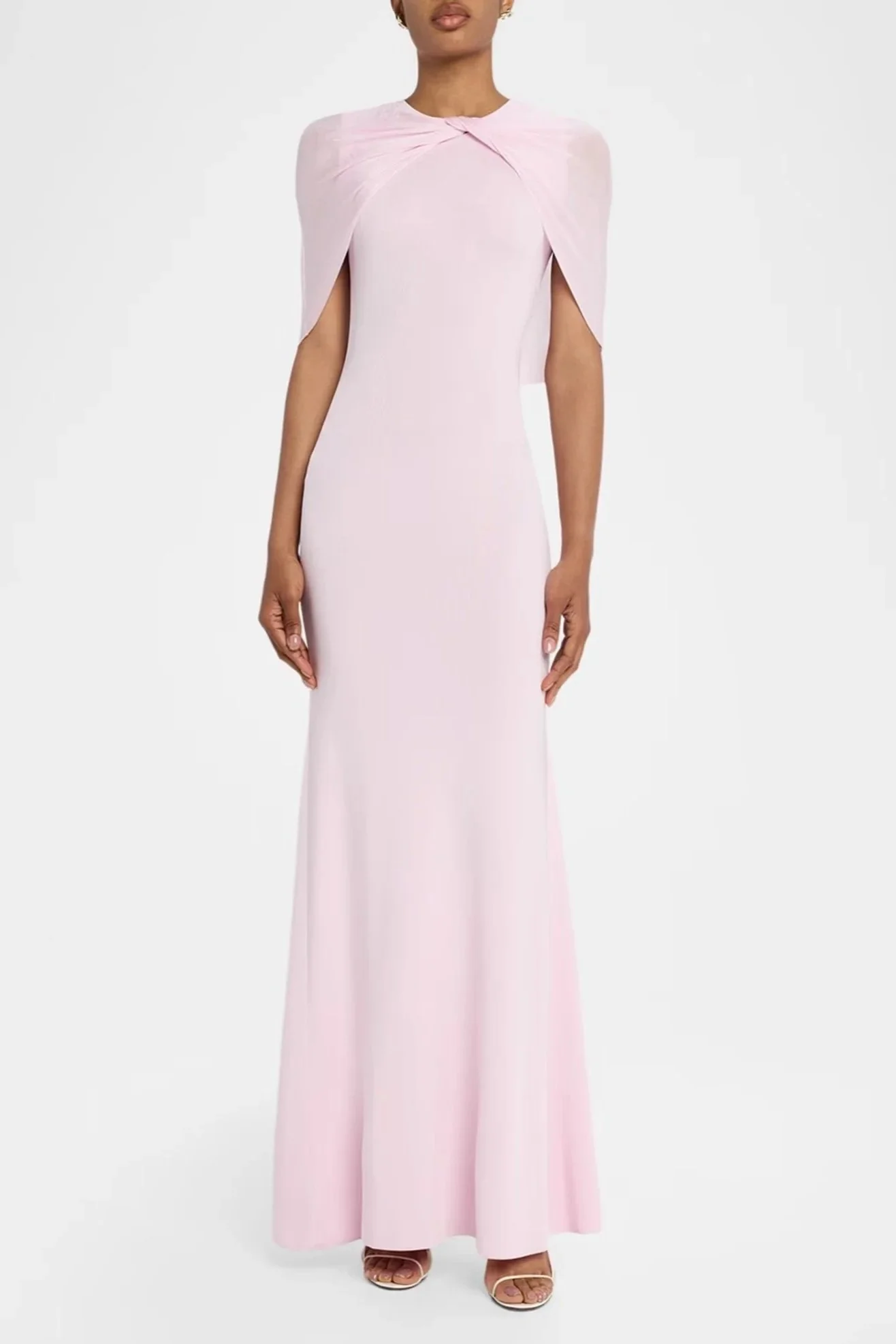Light Pink Twist Draped Shawl Mermaid Gown