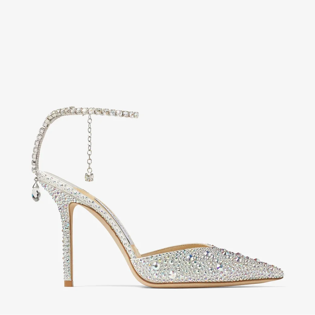 Jimmy Choo Ivory Satin Pumps with Crystal Embellishment