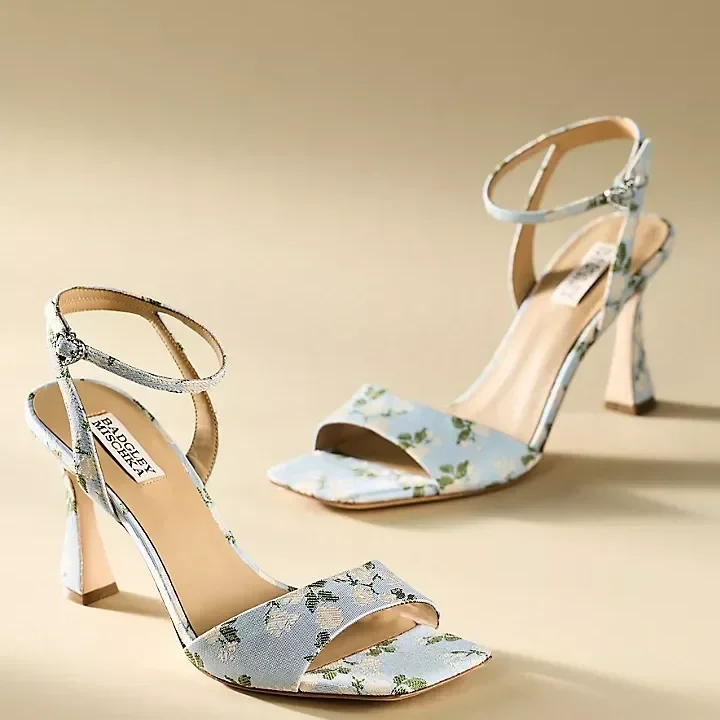 Blue Floral Jacquard Open-Toe Heel