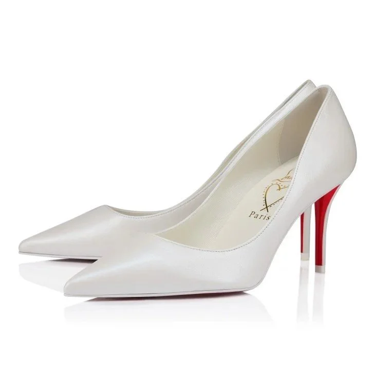 White leather closed toe shoes with red bottoms louboutin