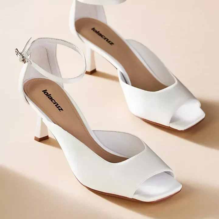 Chic Peep-Toe white leather heels