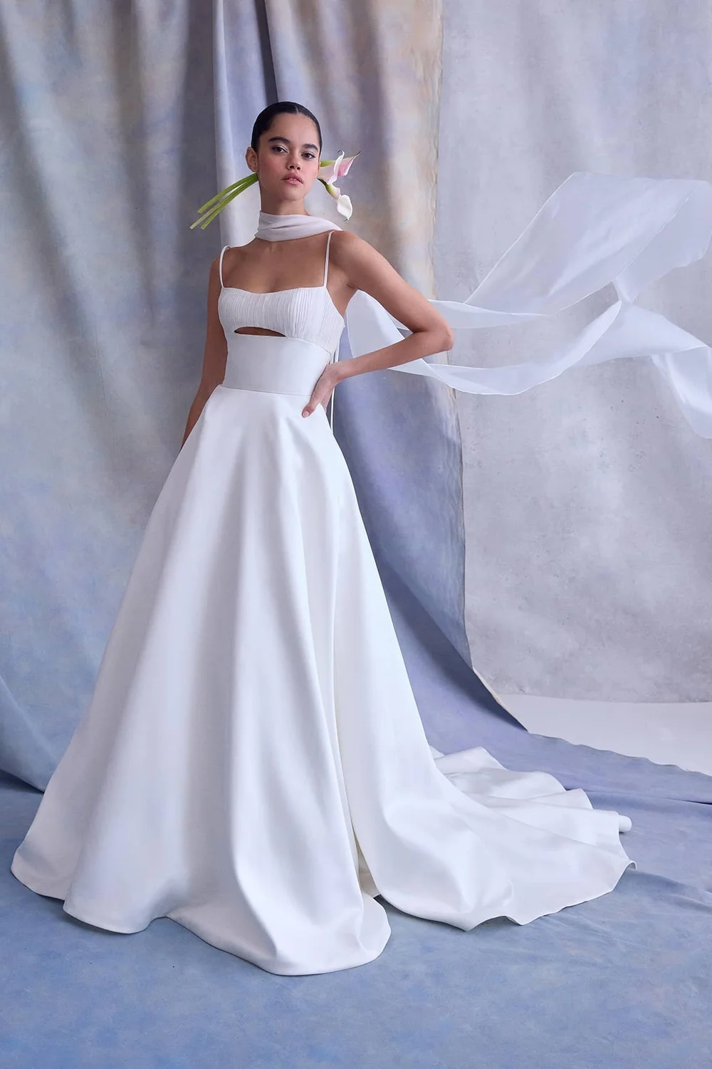 sachin and babi light blue dress Turquoise Bridesmaid Dress Spaghetti Straps Cowl Neck Sheath/Coulmn Ruched Floor Length Chiffon Bridesmaid Dress with Slit main image 1