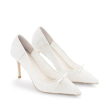 Bella Belle Pleated Crepe Ivory Wedding Shoes Closed toe and Back