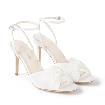Bella Belle Peep Toe Heels with Pearl and Tulle