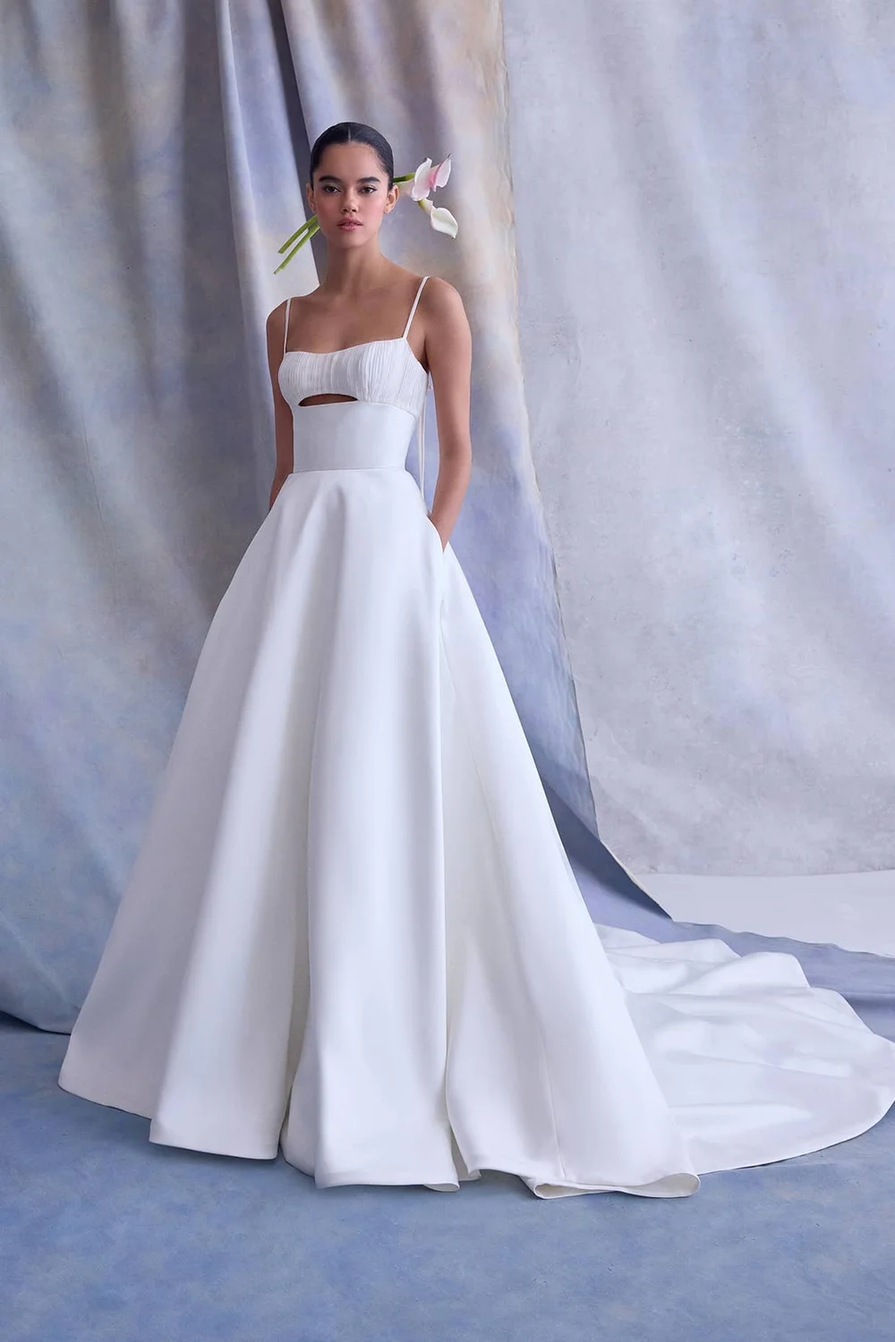 strapless open back dress Zapaka Women White Wedding Dress with Slit Pleated Mermaid Off The Shoulder  Satin Sweep Train Bridal Dress – ZAPAKA main image 1
