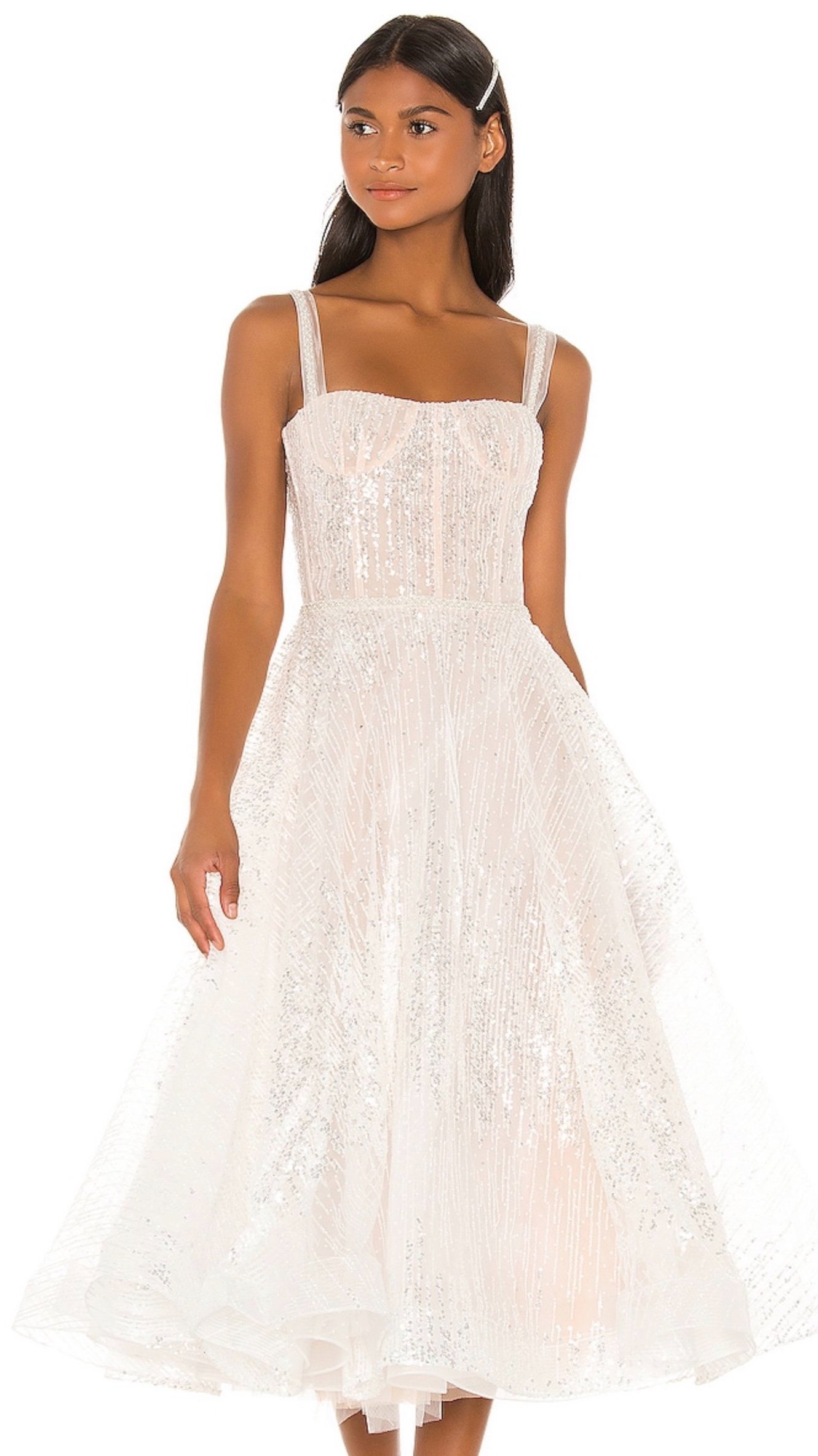 Sequin White Midi Dress