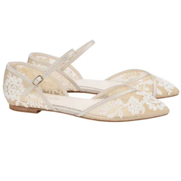 Bella Belle Nude Flats with Lace Detail for Wedding.