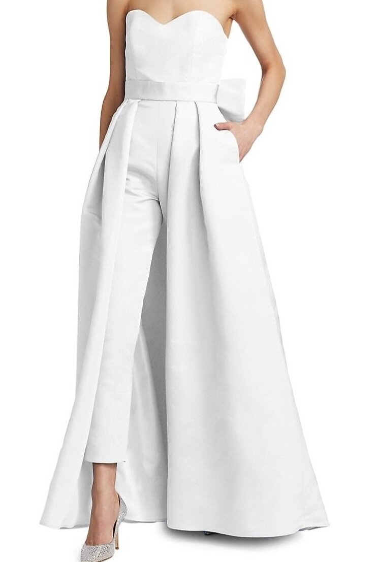 White Jumpsuit with Bow Overskirt