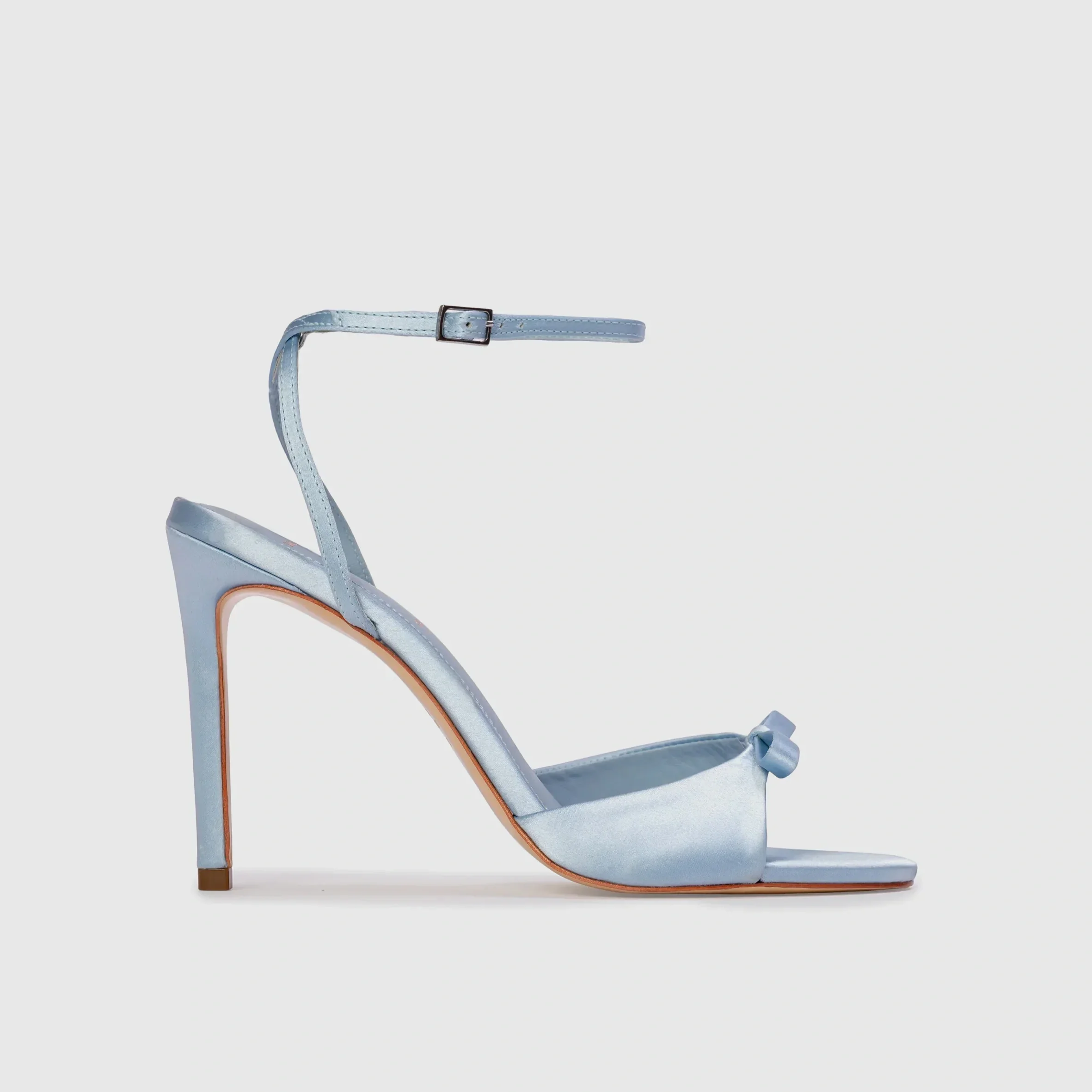 Black Suede Sandal Heel in Light Blue with Bow Detail