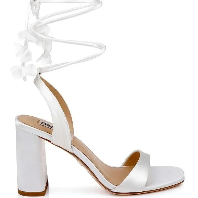 White Satin Lace Up Sandals with Open toe