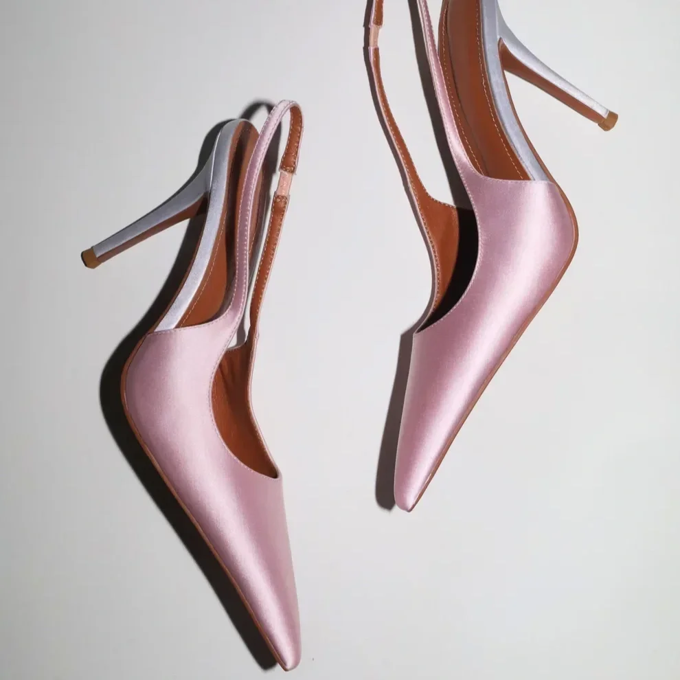 Cult of Coquette Satin Pink Closed Toe Slingback Heels
