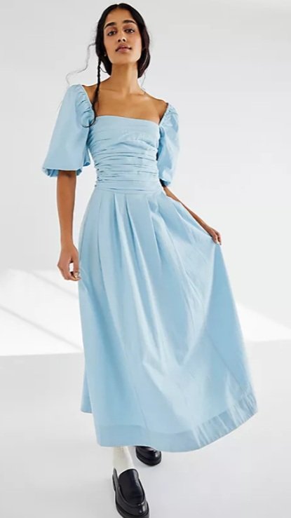 Blue Maxi Dress with Puff Sleeves