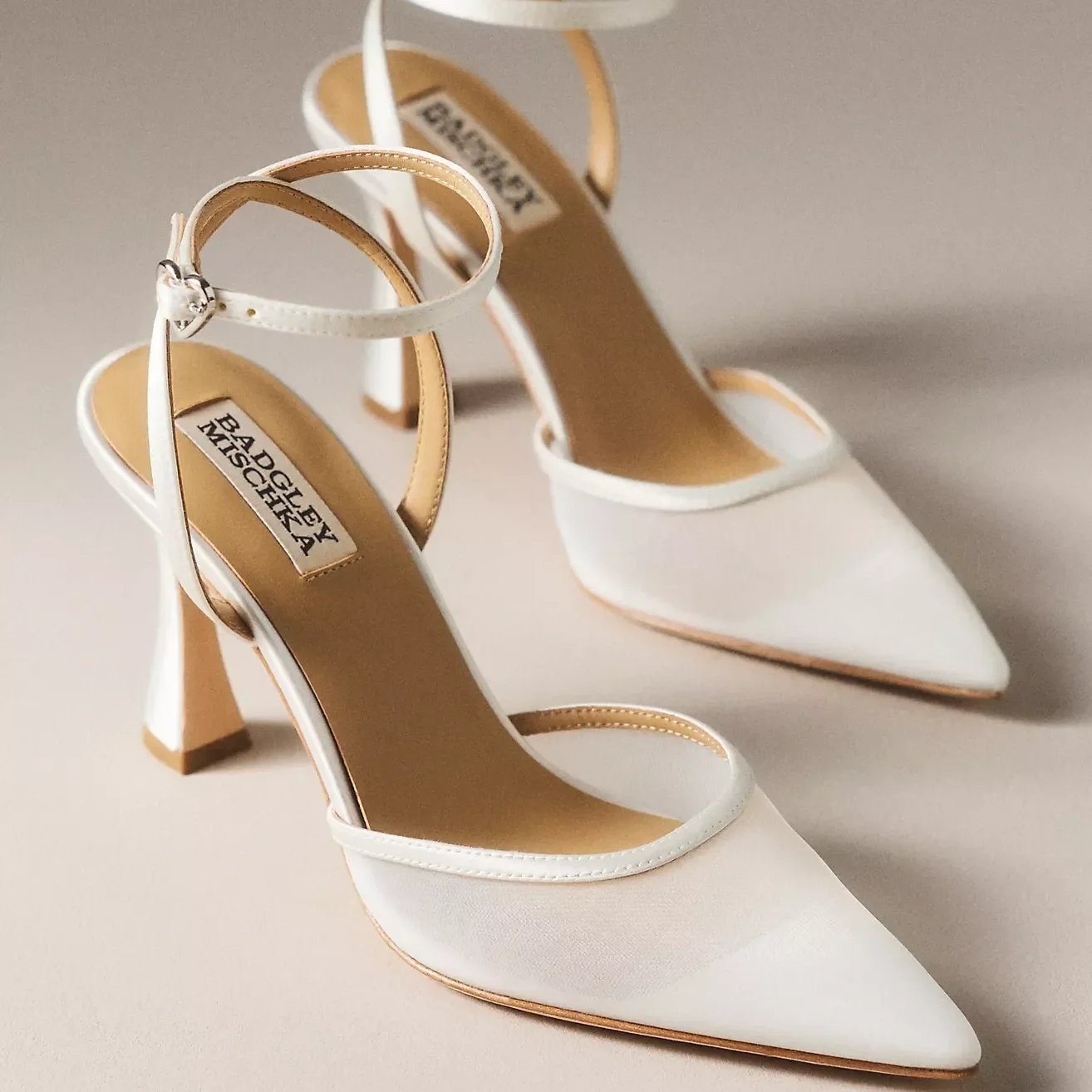 Badgley Mischka White Mesh Ankle Strap Pumps