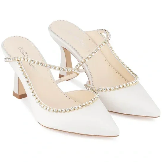 Ivory Heels with Crystal Embellishments and Pointed Toe Bella Belle