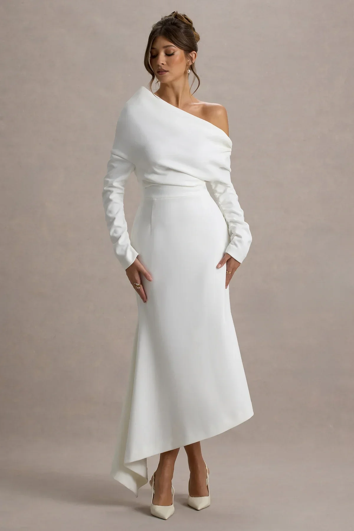 White One Shoulder Asymmetrical Maxi Dress