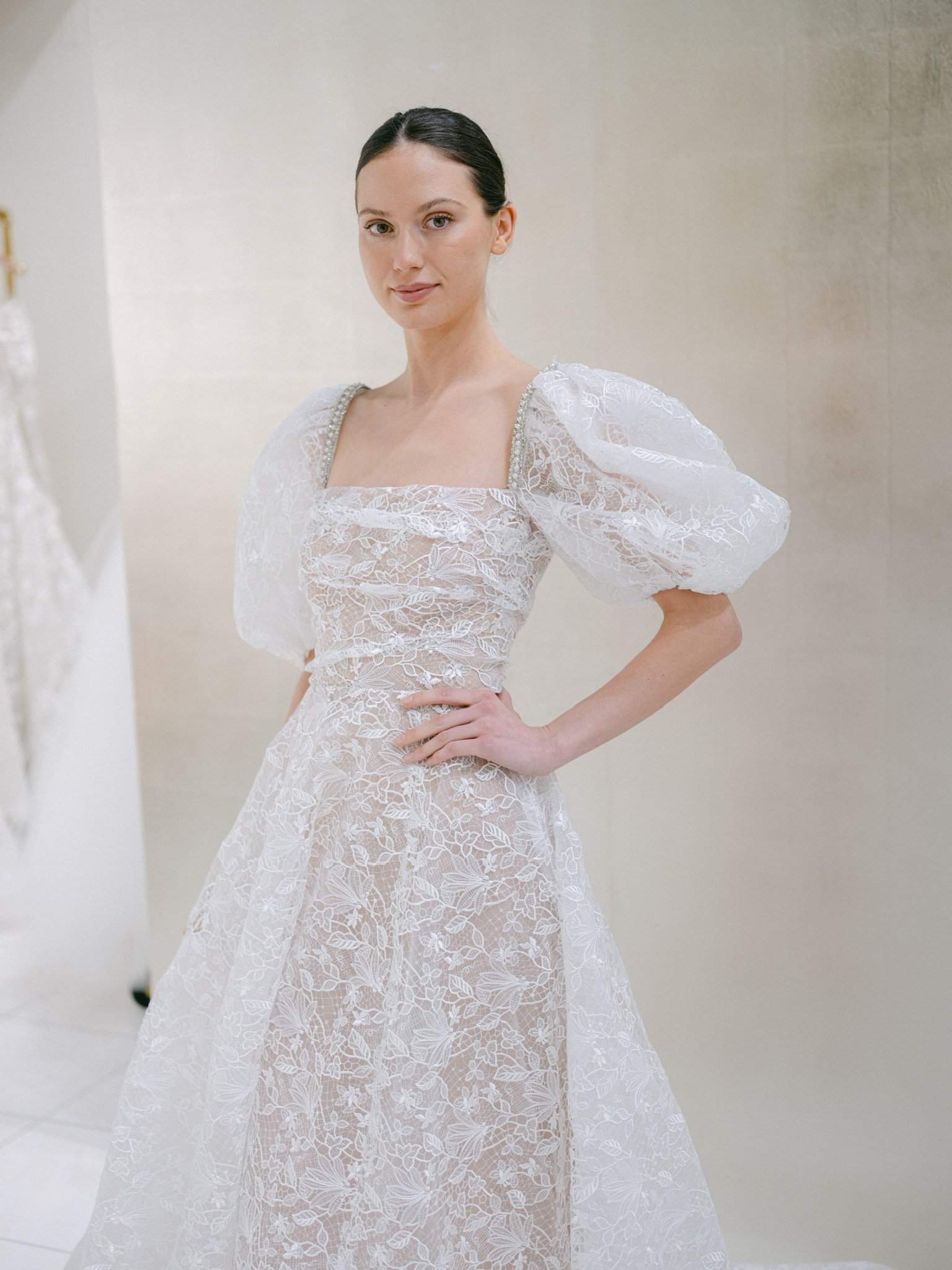 Dress with puff sleeves