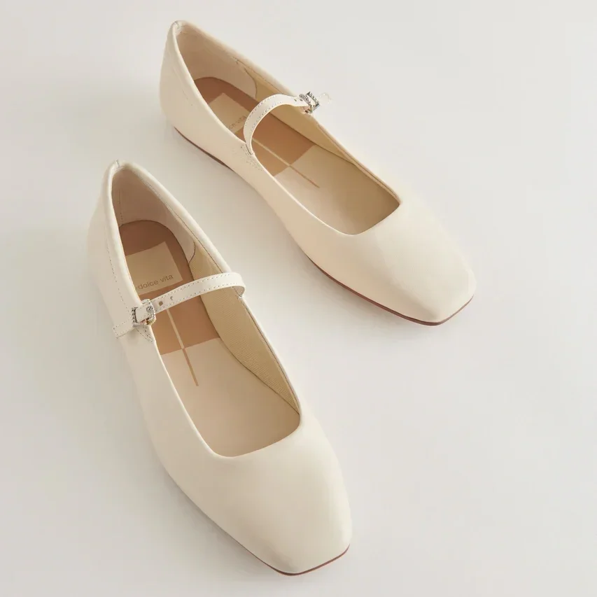 Dolce Vita Ballet Flats Ivory Leather with strap