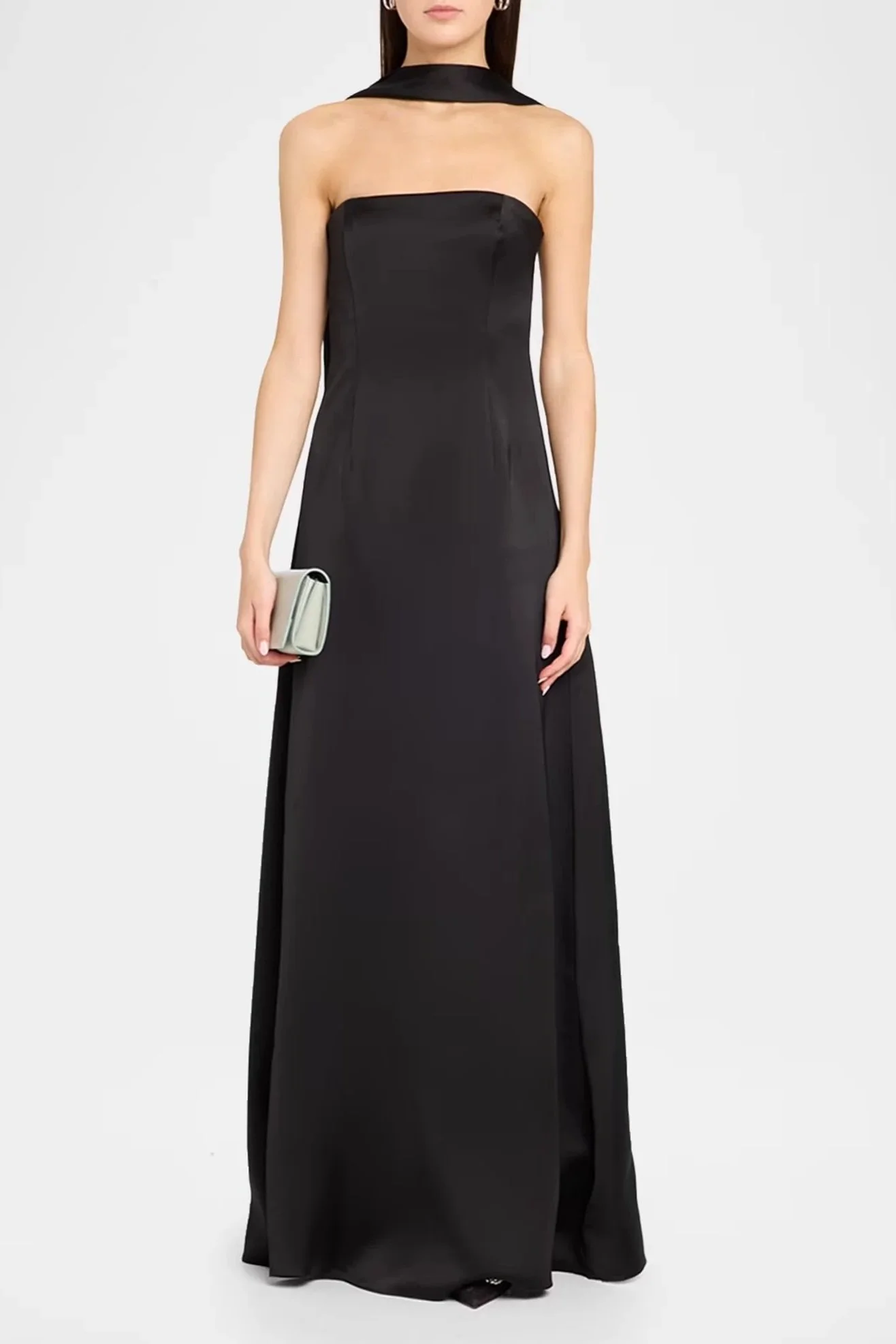 Strapless Draped Gown with Neck Scarf Look