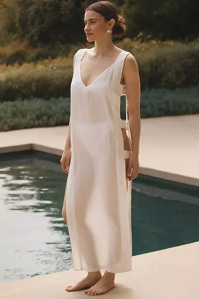 White Wide Strap Open Side Beach Cover Up Midi Dress