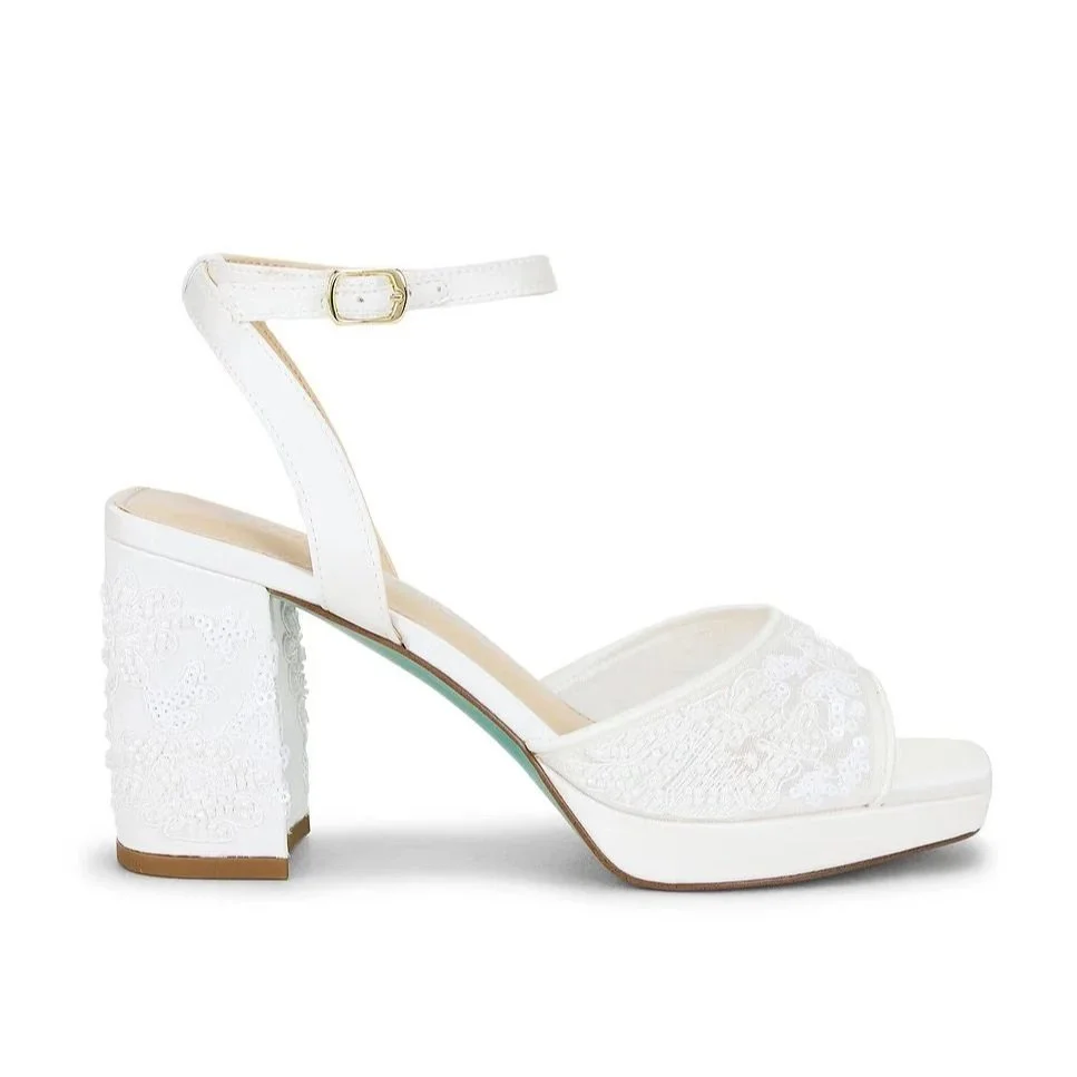Betsey Johnson Embroidered Block Heel with Ankle Strap