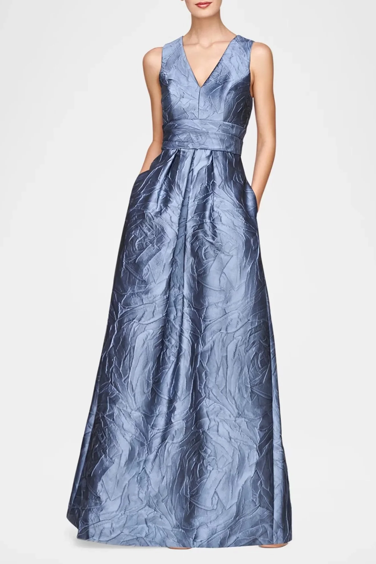V-Neck Sleeveless Jacquard A-Line Gown