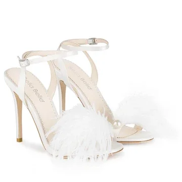 Bella Belle Double Strap Bridal Shoes with Feathers