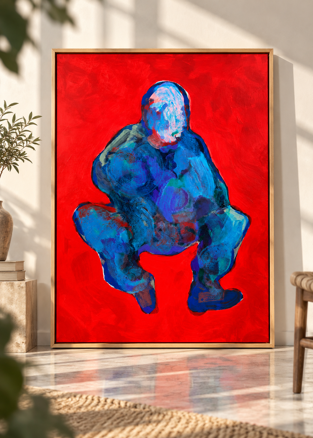 Figura astratta blu su sfondo rosso.png