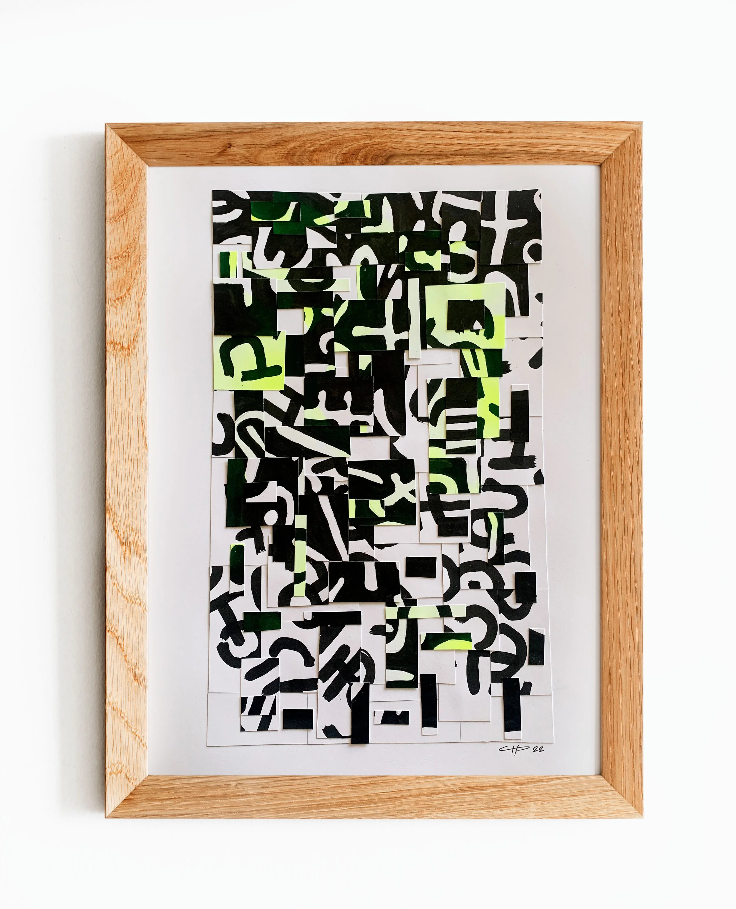 Syntax Error black and green visual assemblage with fragmented abstract symbols by Jonathan Goffredo