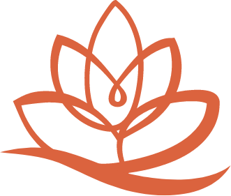 A minimalist, stylized illustration of a lotus flower in a copper color.