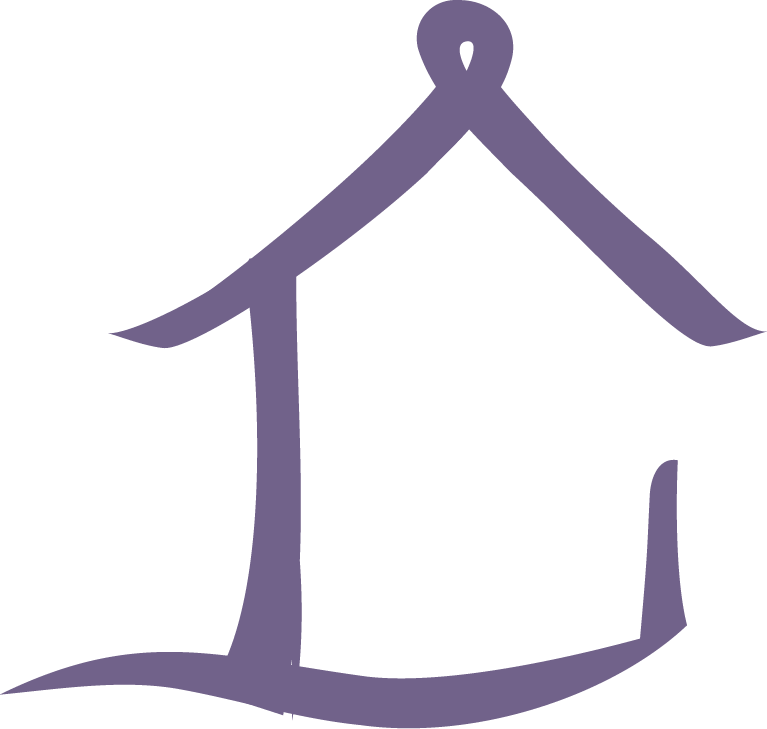 Outline of a simple house with a peaked roof and a chimney.