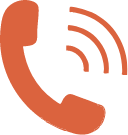 Orange telephone handset icon with signal waves