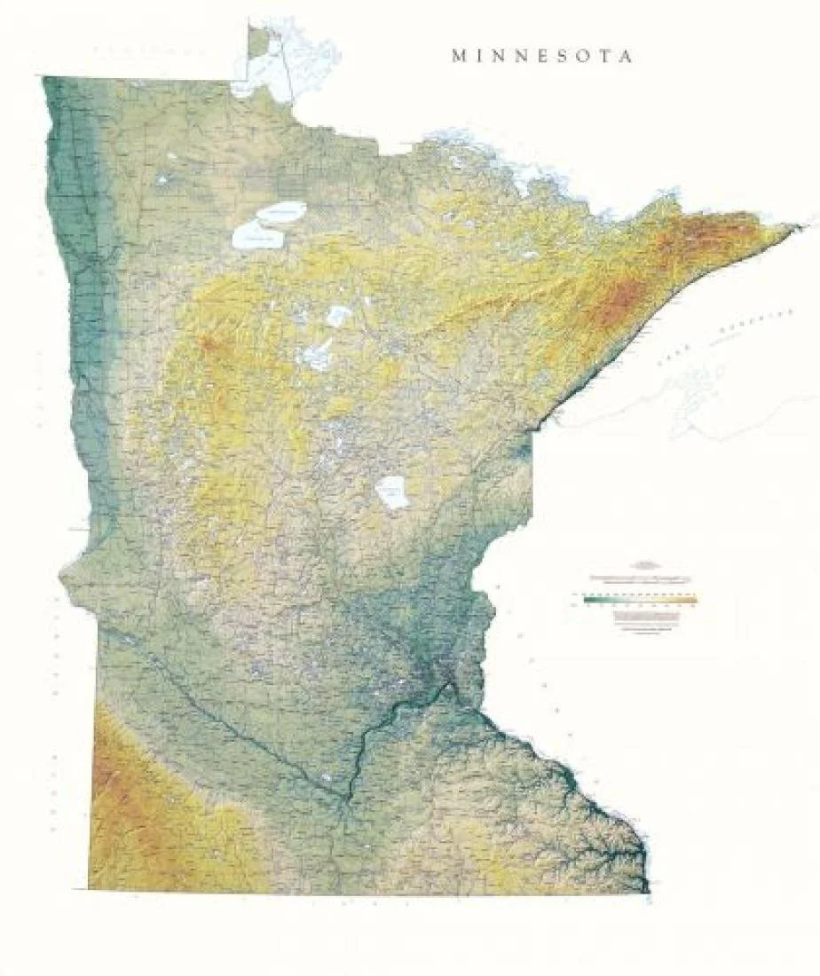 Topographical map of the state of Minnesota.