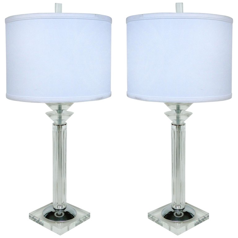 Iconic Design Gallery, Floating Rectangle Brushed Nickel Modern Table Lamp Set Of 2