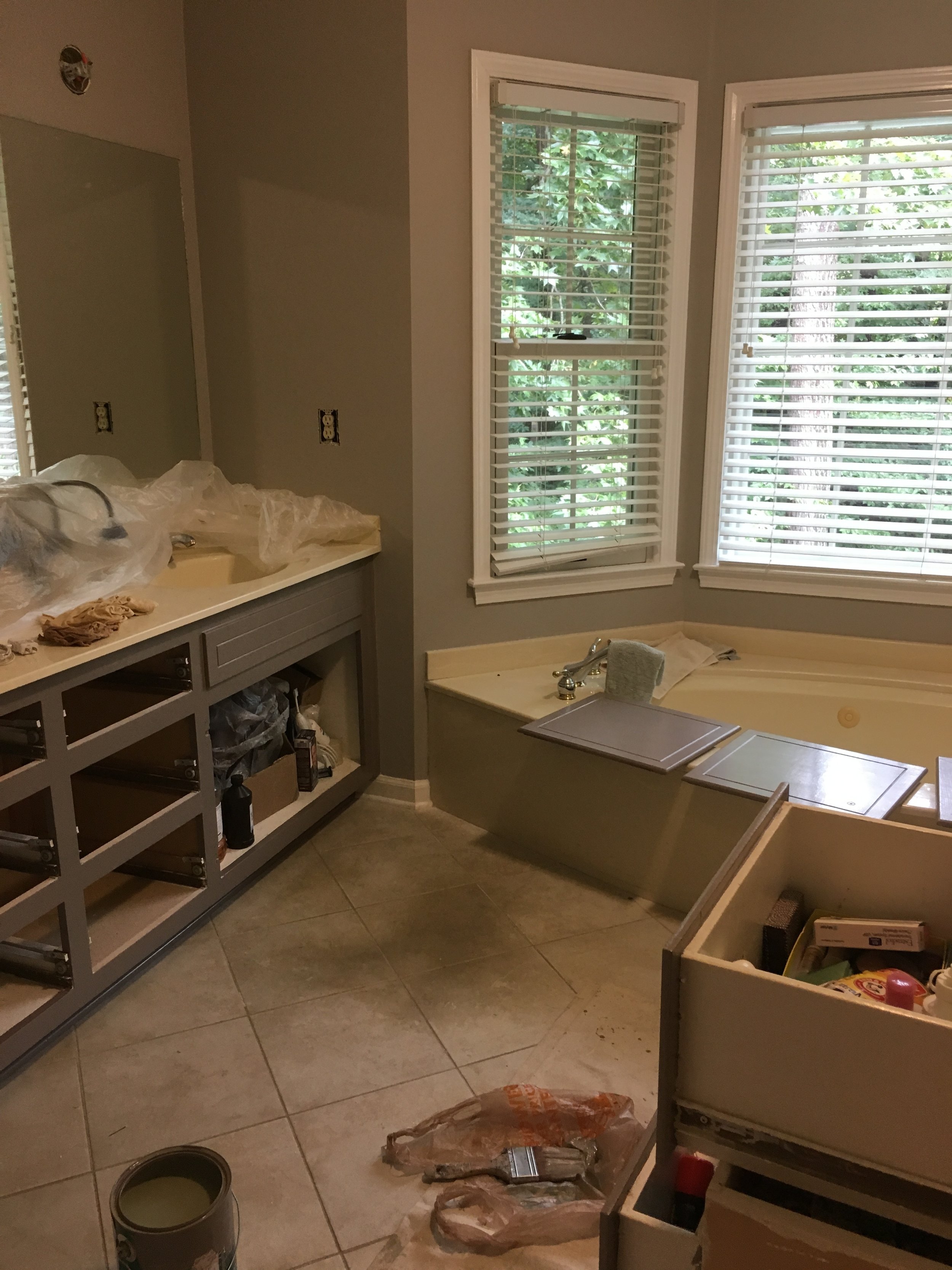 Next we renovated the bathrooms! - Misty Grey makes it extra soothing!