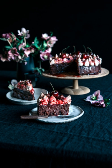 Steamed Black Forest Mud Cake with Vanilla Mascarpone & Vanilla Cherry Jam