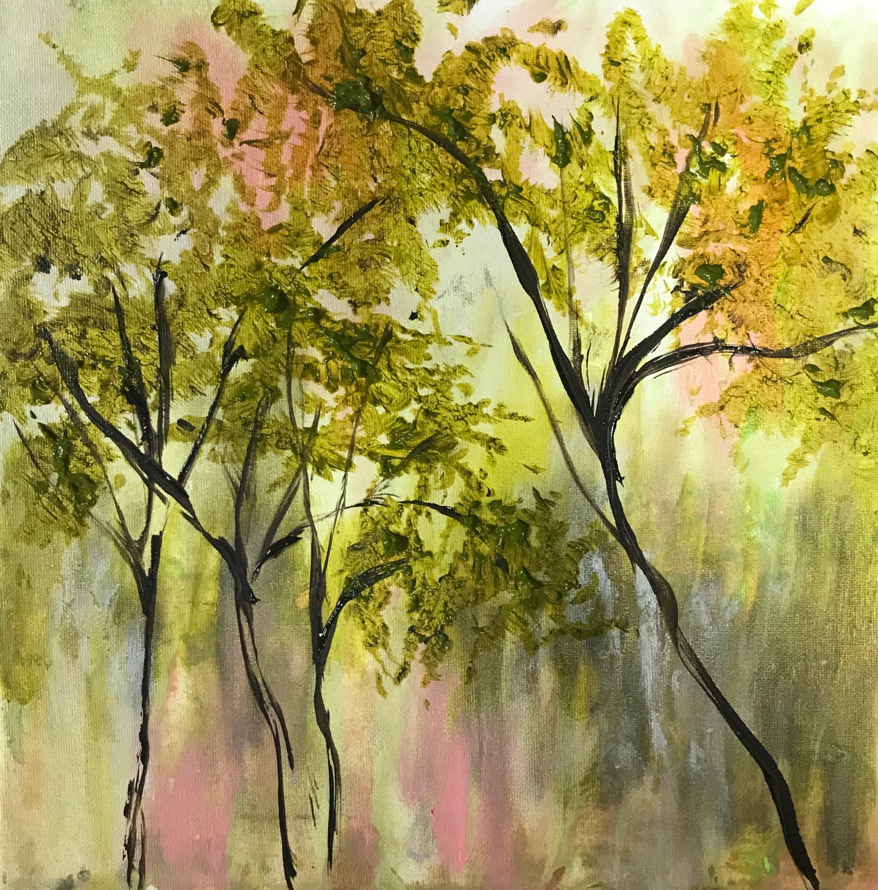 Beech Trees 12x12 Acrylic on birch panel $250